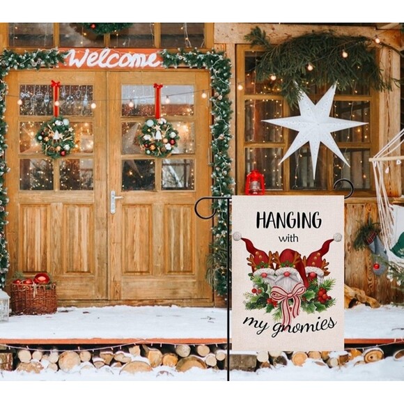 Christmas Garden Flag ~ Hanging with my Gnomies ~ 12x18 - Picture 1 of 6